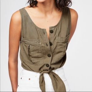 Free People Button Down Army/Olive Green Tank